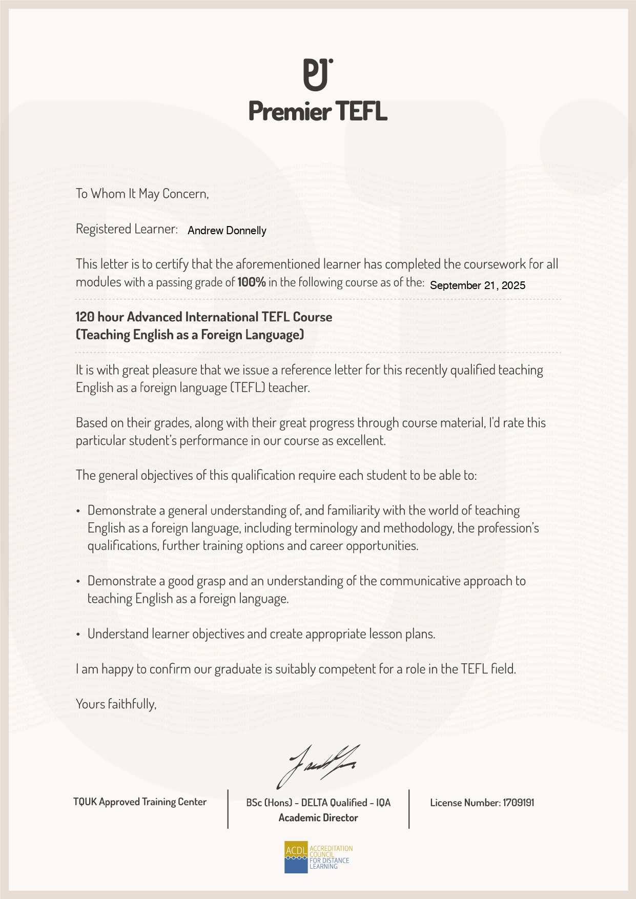 Letter of Reference